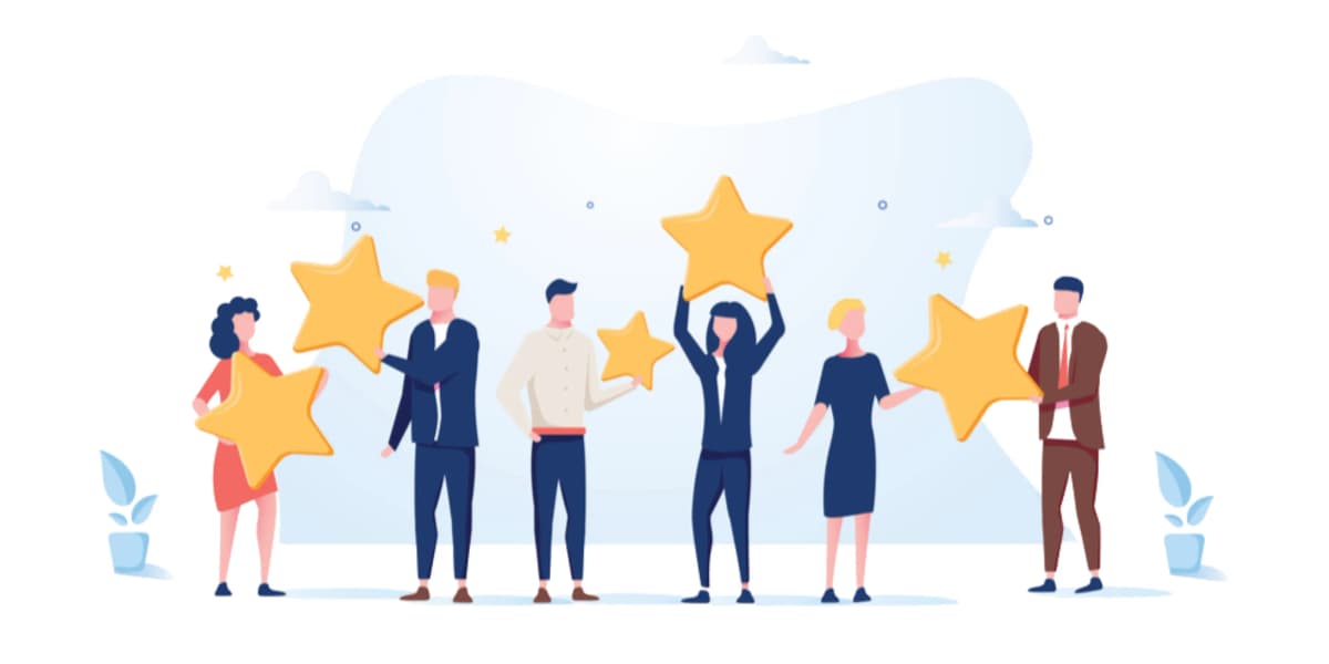Customer success team with star ratings representing customer satisfaction