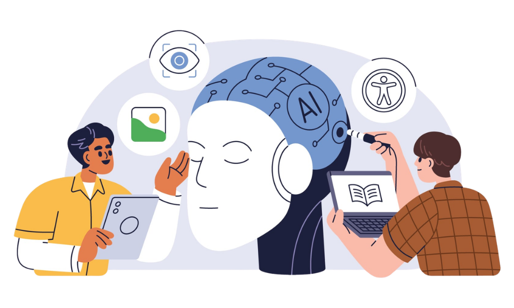 Illustration of developers building and integrating an AI system with computer vision and accessibility capabilities